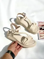 صندل زنانه کنفی گره ای کرم - Image 3