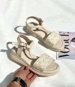 صندل زنانه کنفی کرم شیک و راحت - Image 2