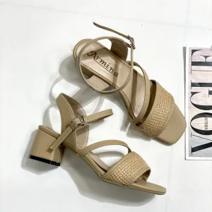 کفش مجلسی زنانه پاشنه دار رویه حصیری