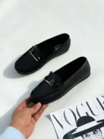 کفش کالج زنانه یراق لوزی (کرم٬مشکی) - Image 6